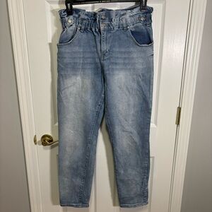 Almost Famous Jeans Women Size L Straight Leg Cinch Waist Faded Casual Boho